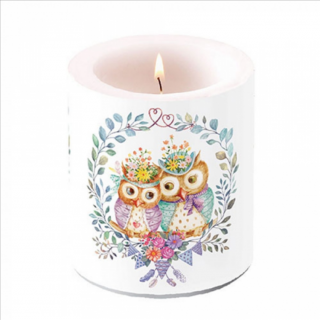 Owl couple in love átvilágítós gyertya 10x10cm