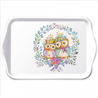 Owl couple in love tálca 13x21cm