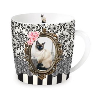 Porcelán bögre fém dobozban 250ml Barocco Cats