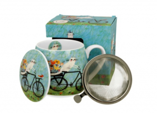 Porcelán bögre tetővel, fém szűrővel - 430ml - Rower