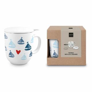 Porcelán teásbögre tetővel, rozsdamentes szűrővel - 400ml -  Seaside