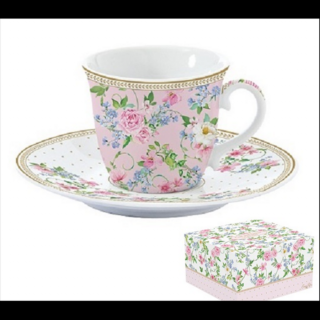 Porcelán teáscsésze és alj 200ml dobozban, Garden Joy