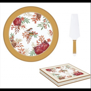 Porcelán tortatál lapáttal - 32cm - Autumn Symphony