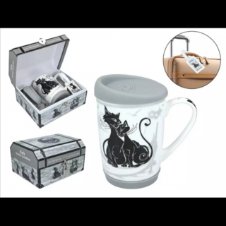 Porcelán utazóbögre - 320ml - Fekete macska, Velence