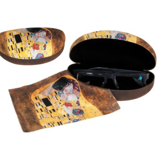Szemüvegtok textil bevonatú, törlőkendővel, 16,5x6,5x8cm, Klimt: The kiss