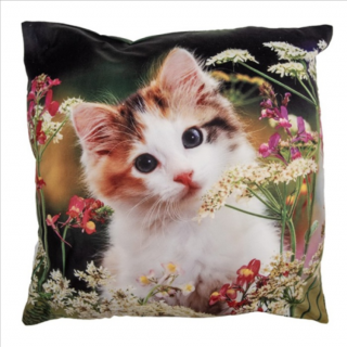 Textil párnahuzat 45x45cm cica színes virágok között