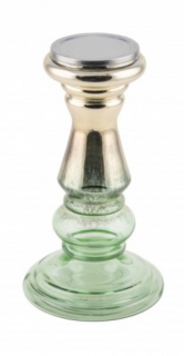 Üveg gyertyatartó antikolt zöld-arany