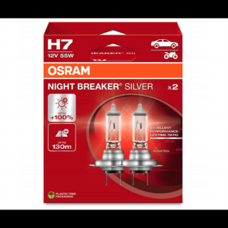 OSRAM H7 12V 55W PX26d NIGHT BREAKER SILVER akár +100%-kal erősebb fény 64210NBS-2HB (1 pár/ 2 db!)