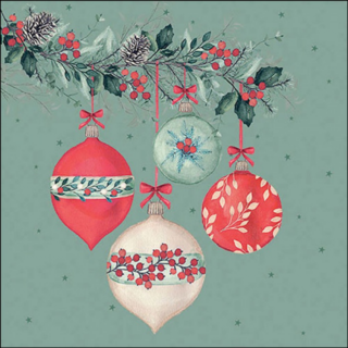 Berry baubles green papírszalvéta 33x33cm, 20db-os
