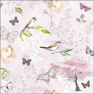 Birds and butterflies pink, papírszalvéta 33x33cm, 20db-os