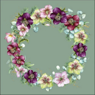 Christmas Rose Green papírszalvéta 33x33cm,  20 db-os