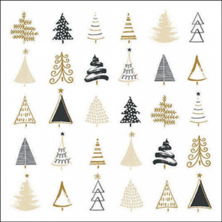 Christmas tree doodles black papírszalvéta 33x33cm, 20db-os
