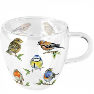 Duplafalú borosilicate üvegcsésze - 250ml - Bird species