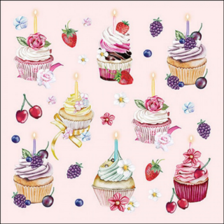 Fruity cupcakes pink papírszalvéta 33x33cm, 20db-os