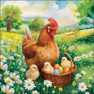 Húsvéti szalvéta 33x33cm, 20db-os Easter Chicks in Meadow