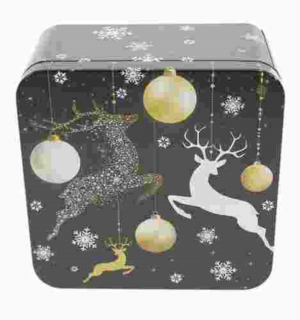 Karácsonyi fémdoboz - 150x150x75mm - Deer Black Gold