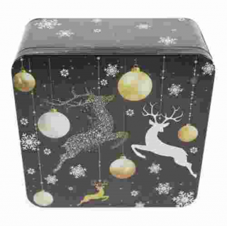 Karácsonyi fémdoboz - 187x187x80mm - Deer Black Gold