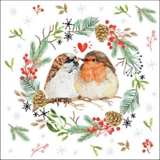Karácsonyi mintás papírszalvéta - 33x33cm - Sparrow and robin