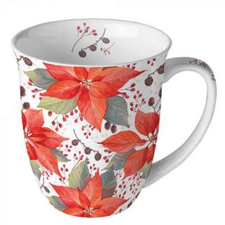 Karácsonyi porcelán bögre - 400ml - Poinsettia And Berries