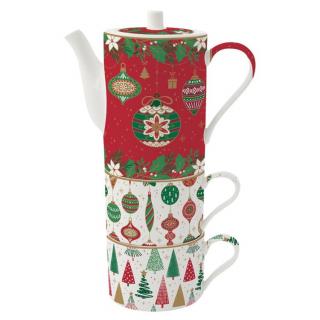 Karácsonyi porcelán bögre szett teáskannával - Jingle Bells