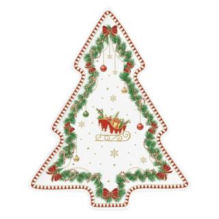 Karácsonyi porcelán fenyő alakú tálca Magie de Noel