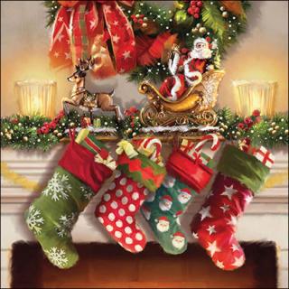 Karácsonyi szalvéta - 33x33cm, 20db-os - Hanging stockings