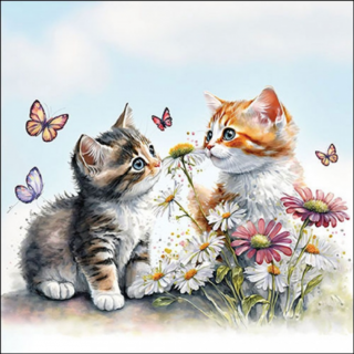 Kittens in flower field papírszalvéta 33x33cm, 20db-os