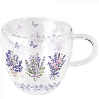 Levendula virágos duplafalú üveg csésze 250ml Lovely lavender
