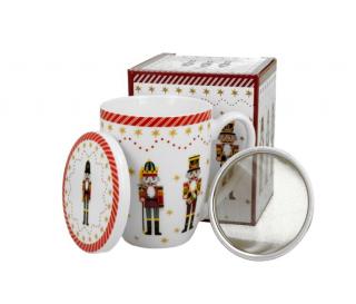 Porcelán bögre tetővel, fém szűrővel - 360ml - Karácsonyi Diótörős
