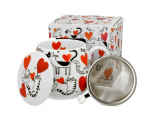 Porcelán bögre tetővel, fém szűrővel - 430ml - Serca