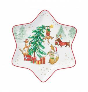 Porcelán csillag forma tálca - 22,5cm - Christmas Gang