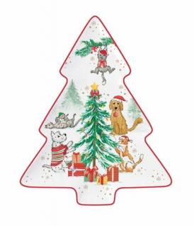 Porcelán fenyő forma tálca - 20,5x25,5cm - Christmas Gang