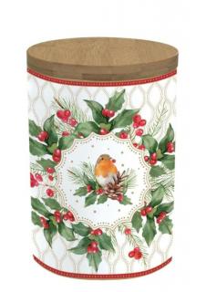 Porcelán konyhai tároló bambusz fedéllel - 11x16cm - Christmas Berries