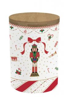Porcelán konyhai tároló bambusz fedéllel - 11x16cm - Nutcracker Twist