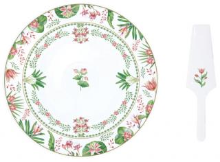 Porcelán tortatál lapáttal - 32cm - Botanical Chic