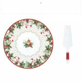 Porcelán tortatál lapáttal - 32cm - Christmas Berries