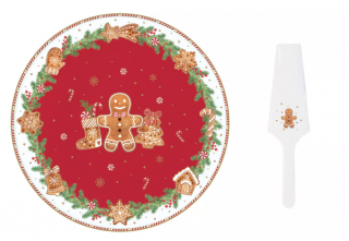 Porcelán tortatál lapáttal - 32cm - Fancy Gingerbread
