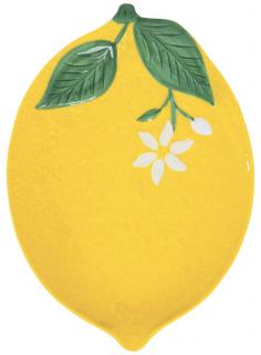 Sárga citrom formájú porcelán kínáló tál - 30x22cm - Fleurs et Citrons