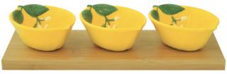 Sárga citrom formájú porcelán tálka szett bambusztálcán - Fleurs et Citrons