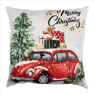 Textil párnahuzat 45x45cm piros autó csomagokkal
