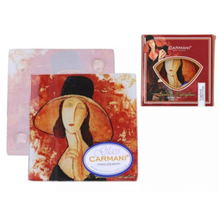 Üveg poháralátét - Modigliani: Jeanee Hebuterne kalapban