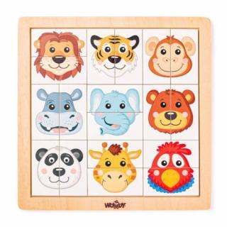 Állatfejes fa kirakó, fa puzzle - montessori játék - fajáték-90316