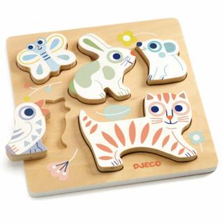 Djeco fa baba puzzle - bébiállatok  - formaillesztő játék - fa kirakó - fejlesztő játék - montessori játék - fajáték -DJ6121