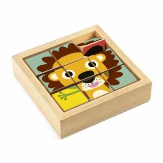 Djeco fa kocka kirakó - oroszlán és barátai - fejlesztő játék - montessori játék - DJ1953