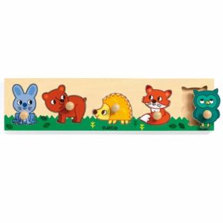 Djeco fogantyús puzzle - erdei állatok - fa kirakó - fa puzzle - fejlesztő játék - montessori játék - fajáték DJ01119