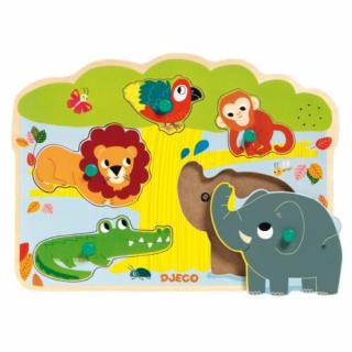 Djeco fogantyús puzzle hangokkal - Afrika állatai - fa kirakó - fa puzzle - fejlesztő játék - montessori játék - fajáték - DJ01708