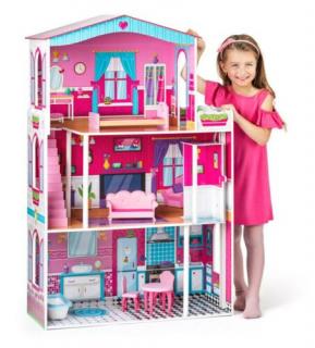 Fa barbie babaház - Rózsaszín háromszintes babaház lifttel - Barbie babáknak - MIRABELL - 91165