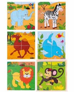 Fa kocka kirakó - Szafari  állatok -fa kirakó - fejlesztő játék - montessori játék - fajáték - 90921