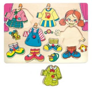 Fa öltöztetős játék - fogantyús puzzle - kislány - fa kirakó - fejlesztő játék - montessori játék - fajáték - 90319