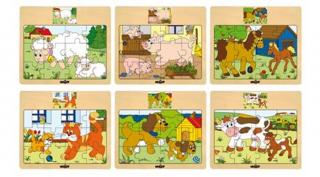 Fa puzzle, fa kirakó - Állatok és kicsinyeik - 12 drabos - fa kirakó - fejlesztő játék - montessori játék - fajáték - 93010